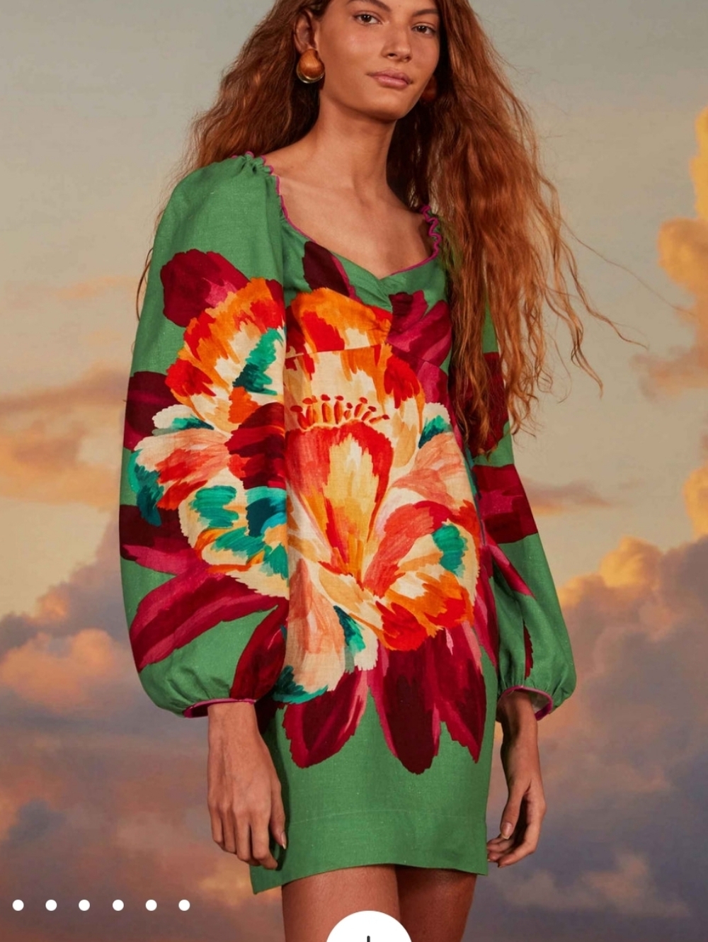 FARM Rio Green Mini Dress with Bold Floral Print - Picture 3 of 13